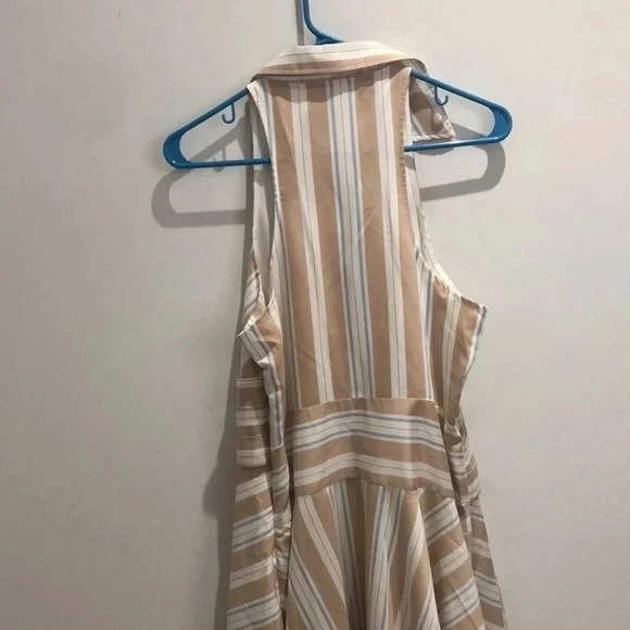 Anthropologie Maeve tan white asymmetrical wrap shirt dress Sz 12 New with Tags - Picture 7 of 10